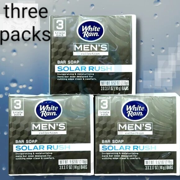 3 Packs - White Rain Men's Collection Solar Rush Bar Soap, Triple Pack - Picture 1 of 4